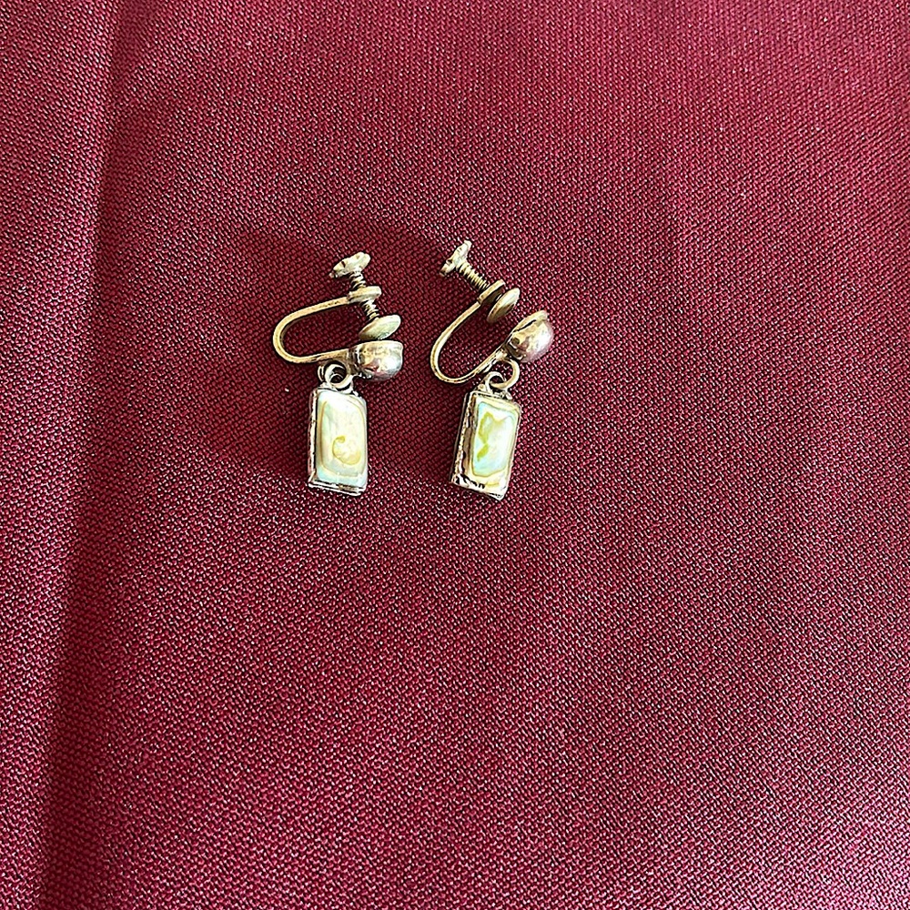 Vintage 1950’s sterling silver, abalone, screw back earrings.
